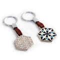 Llavero hexagonal taracea y cuero modelo 4