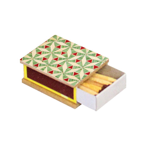 Caja para cerillas taracea mosaico verde y rojo