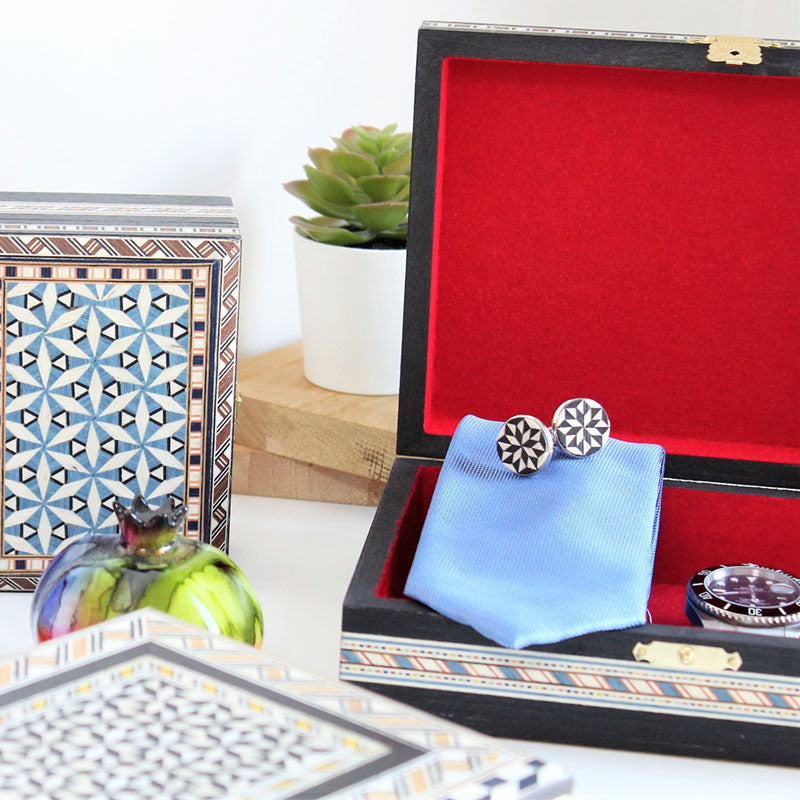 Rectangular jewelry box blue/grey mosaic (12cm)