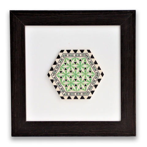 Decorative picture in green mosaic inlaid