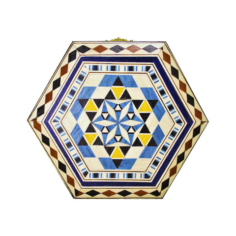 Estuche hexagonal 12x12 azul/amarillo