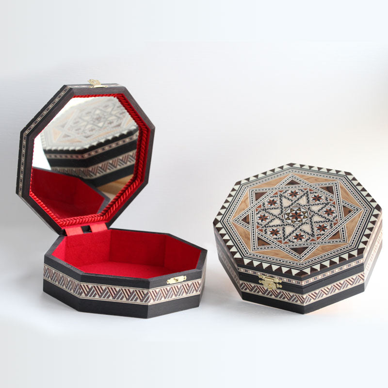 Special octagonal jewelery box Laitta with Olivo mirror